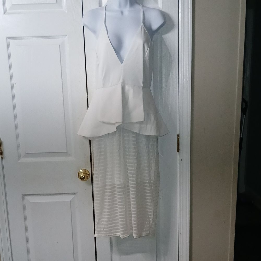 Zeagoo white Crisscross Cocktail Party Bodycon Midi Peplum Dress  Sz XL EUC